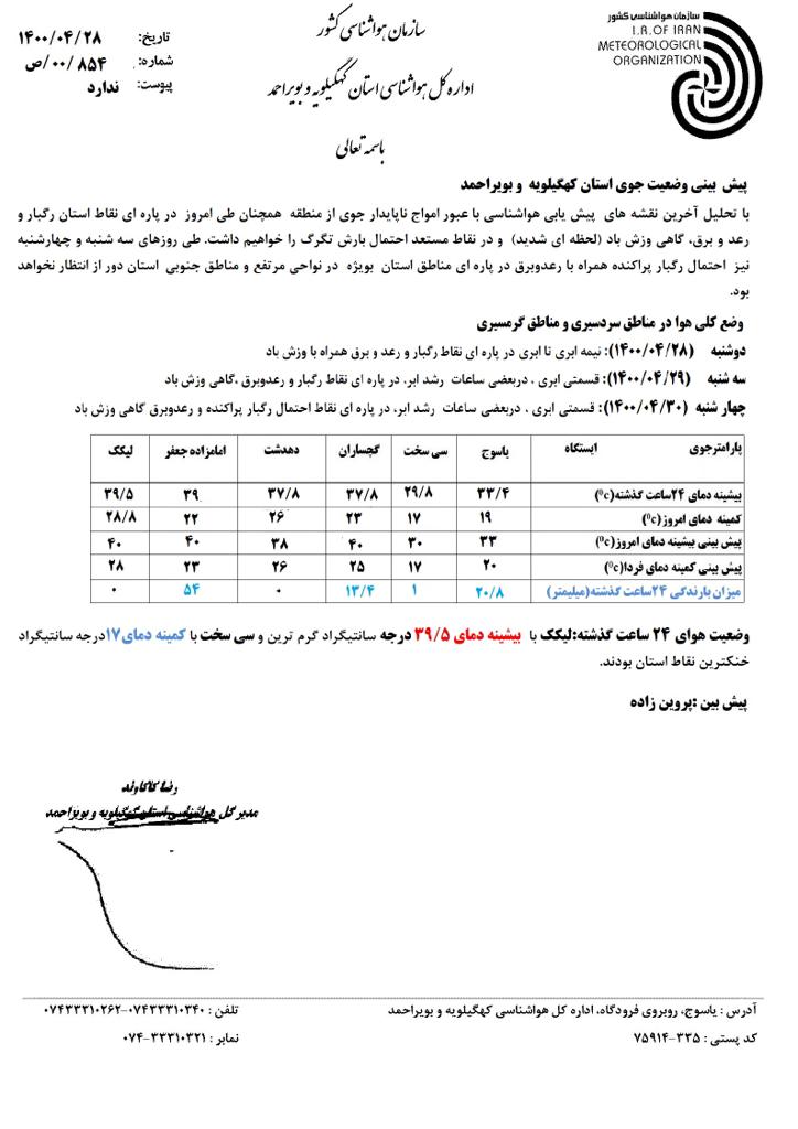 میزان بارندگی های اخیر در استان کهگیلویه و بویراحمد اعلام شد