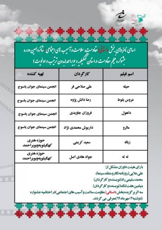 نامزدهای بخش داستانی و انیمیشن در جشنواره فیلم مقاومت استان کهگیلویه و بویراحمد معرفی شدند نامزدهای بخش داستانی و انیمیشن در جشنواره فیلم مقاومت استان کهگیلویه و بویراحمد معرفی شدند