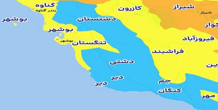 بوشهر به رنگ دریا / نقشه کرونایی استان بوشهر زرد مایل به آبی است