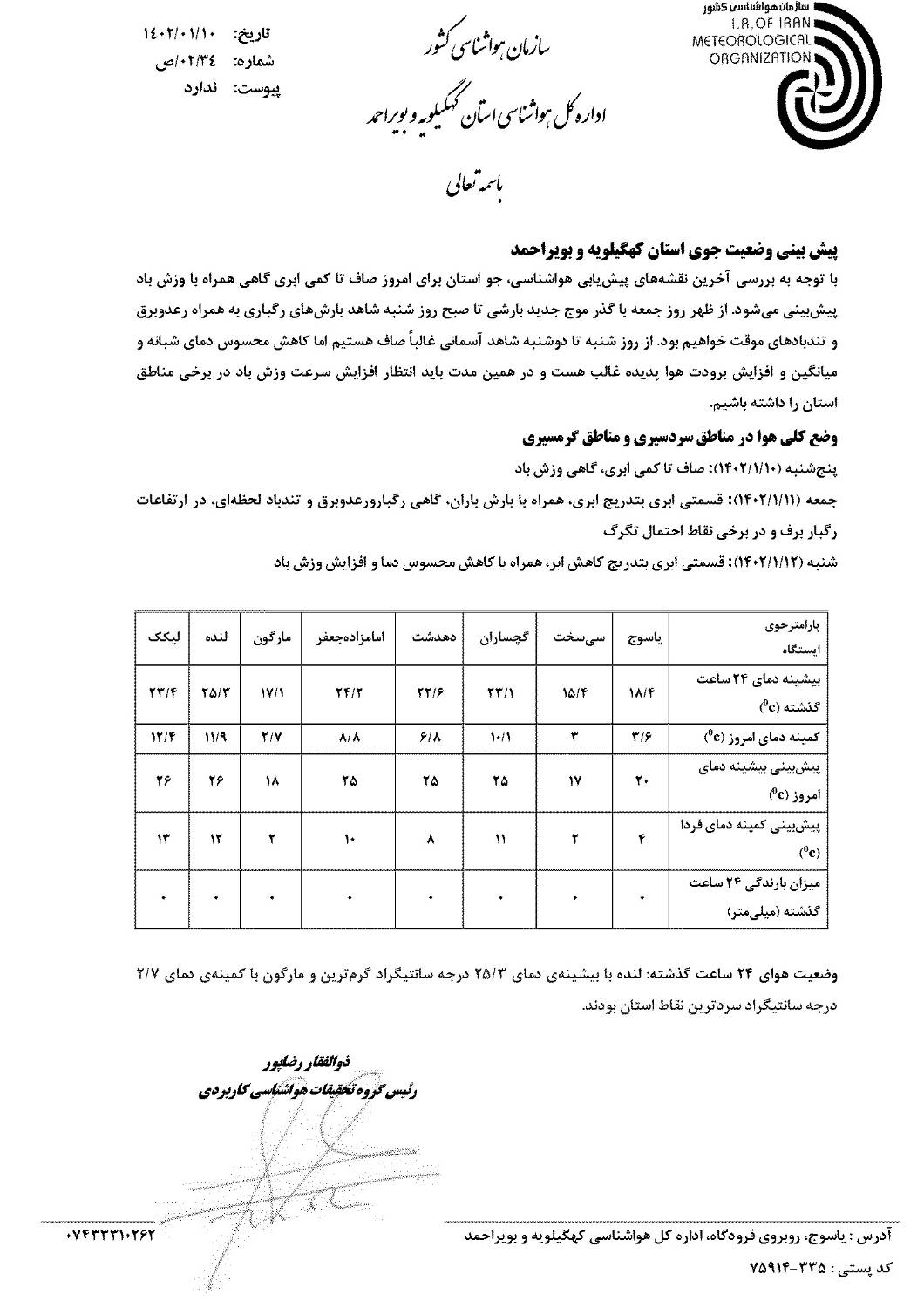 سامانه جدید بارشی در راه استان کهگیلویه و بویراحمد/هشدار سطح زرد هواشناسی صادر شد/جزییات